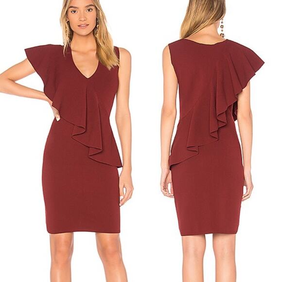 Diane von Furstenberg Ruffle Front Bodycon Dress‎ in Bordeaux size Petite - Picture 14 of 14